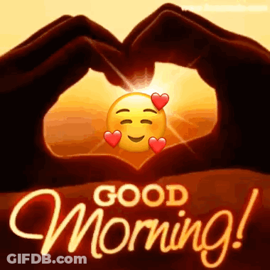 A Good Morning Greeting Card With A Smiley Face And Hearts On It . GIF