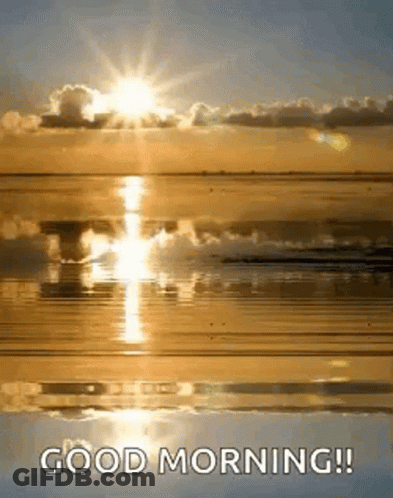 A Good Morning Greeting Card With A Sunset Over A Body Of Water . GIF