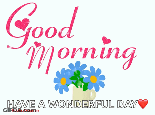A Good Morning Greeting Card With A Vase Of Flowers GIF