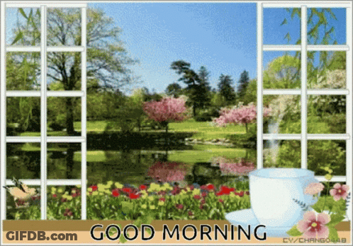 A Good Morning Greeting Card With A View Of A Park GIF