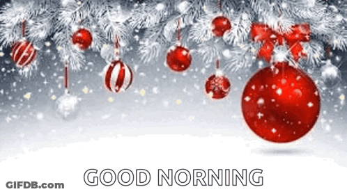 A Good Morning Greeting Card With Christmas Decorations Hanging From A Christmas Tree . GIF