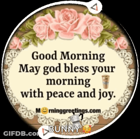 A Good Morning Greeting Card With Roses And A Cup Of Coffee GIF