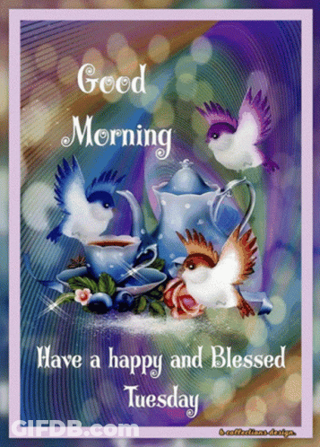 A Good Morning Have A Happy And Blessed Tuesday Card With Birds GIF