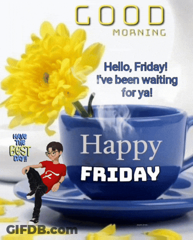 A Good Morning Message With A Blue Cup Of Coffee GIF