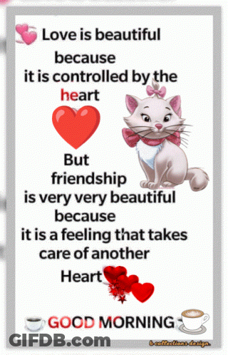 A Good Morning Message With A Cartoon Cat And Hearts GIF