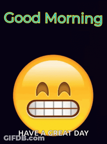 A Good Morning Message With A Smiley Face And Hearts Around It GIF