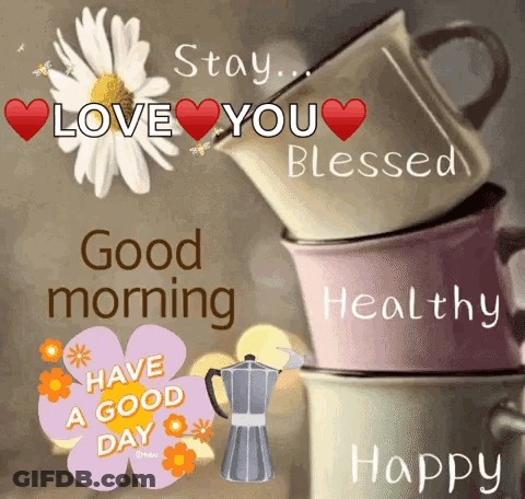 Good Morning Message With Coffee And Flower GIF