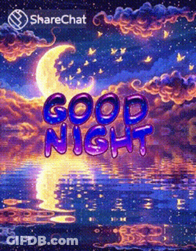 A Good Night Greeting Card With A Crescent Moon And A Lake GIF