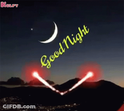 A Good Night Greeting Card With A Crescent Moon And Two Lights GIF