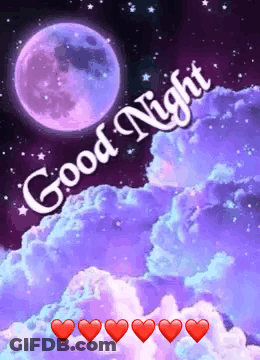 A Good Night Greeting Card With A Full Moon And Hearts GIF