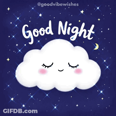 A Good Night Greeting Card With A Sleeping Cloud And A Crescent Moon GIF
