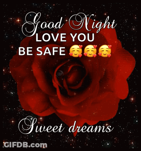 A Good Night Love You Be Safe Sweet Dreams Message With A Red Rose GIF