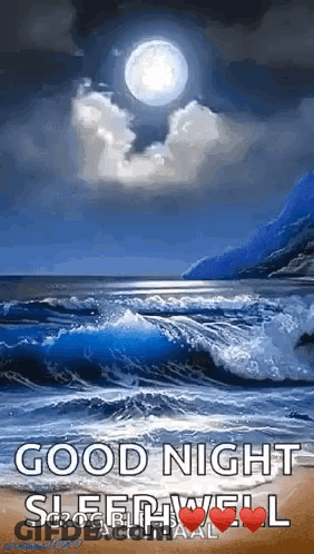 A Good Night Sleep Well Greeting Card With A Full Moon Over The Ocean GIF