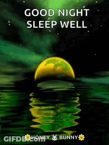 A Good Night Sleep Well Greeting Card With A Green Moon GIF