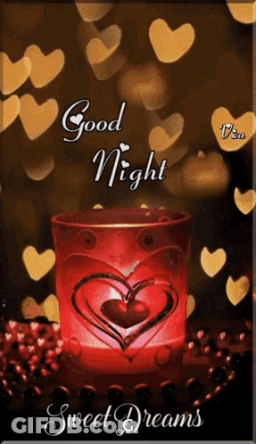 A Good Night Sweet Dreams Card With A Heart Shaped Candle In A Glass GIF