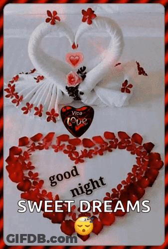 A Good Night Sweet Dreams Card With Two Swans Made Of Towels GIF