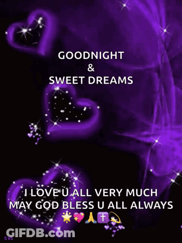 A Goodnight And Sweet Dreams Greeting Card With Purple Hearts GIF