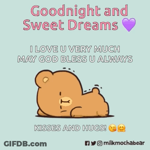 A Goodnight And Sweet Dreams Message With Two Teddy Bears And A Purple Heart GIF