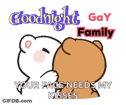 A Goodnight Gay Family Greeting Card With Two Teddy Bears Kissing GIF