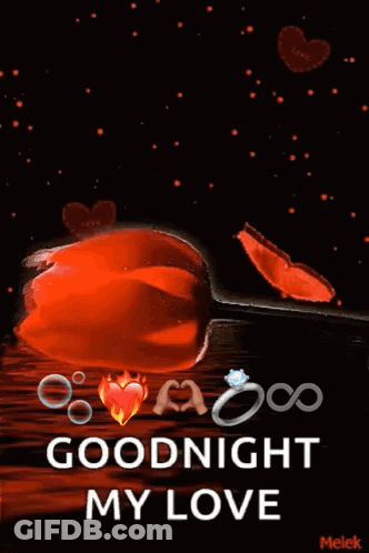 A Goodnight My Love Greeting Card With A Red Rose And Hearts . GIF