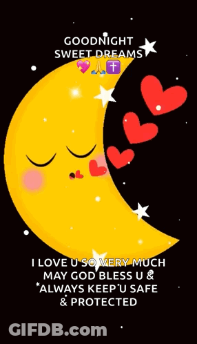 A Goodnight Sweet Dreams Greeting Card With A Crescent Moon And Hearts GIF