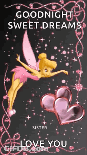 A Goodnight Sweet Dreams Greeting Card With A Fairy And Hearts GIF