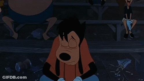 A Goofy Cartoon Character Is Sitting On The Ground With His Hands On His Face GIF