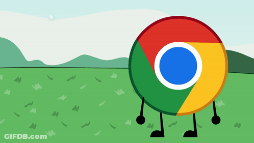A Google Chrome Logo With Arms And Legs Standing In A Grassy Field GIF