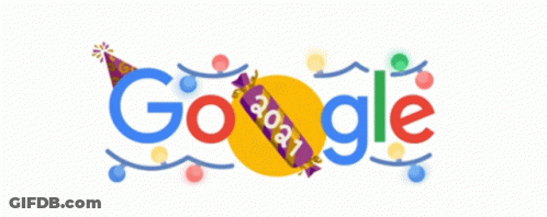 A Google Logo For The Year 2021 With A Party Hat And Balloons GIF