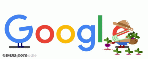 A Google Logo With A Cartoon Character And Hearts On It GIF
