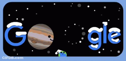 A Google Logo With A Cartoon Of Jupiter And Saturn On It GIF