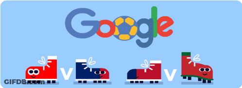 A Google Logo With A Soccer Ball And A Pair Of Shoes GIF