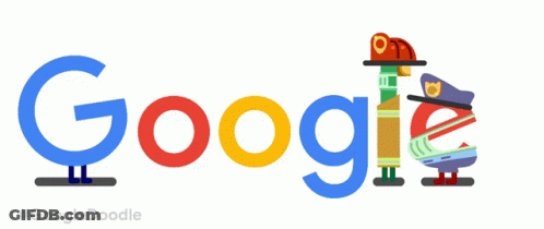 A Google Logo With Hearts And A Police Hat On It GIF