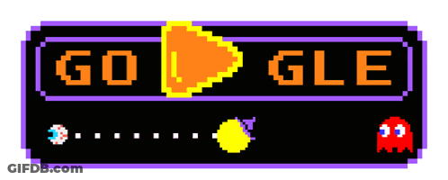 A Google Logo With Pac Man And A Ghost On It GIF