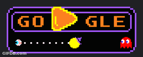 A Google Logo With Pac Man And Ghosts In It GIF