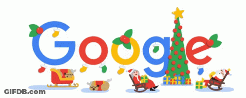 A Google Logo With Santa Claus And Reindeer On It GIF