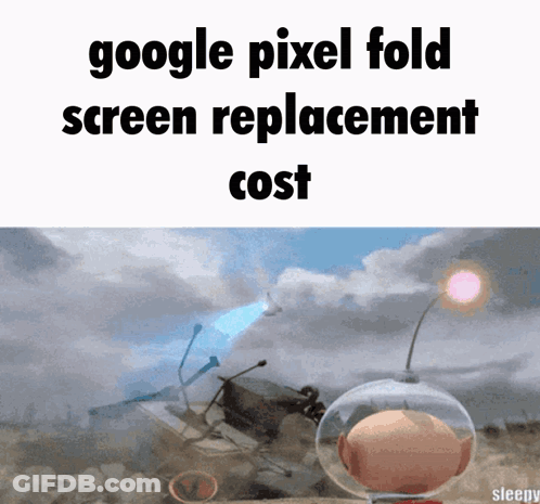 A Google Pixel Fold Screen Replacement Cost Is Shown In A Cartoon GIF