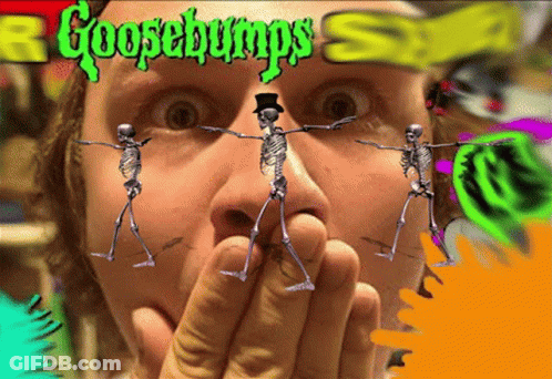 A Goosebumps Poster With Skeletons On It GIF