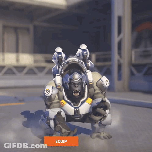 A Gorilla In A Space Suit With The Word Equip On The Bottom GIF