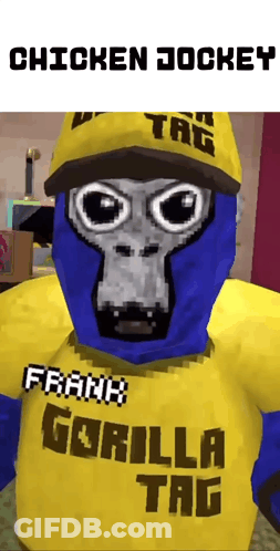 A Gorilla Wearing A Yellow Shirt That Says Gorilla Tag GIF