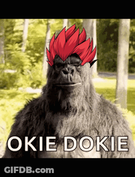 A Gorilla With Red Hair And The Words Okie Dokie GIF
