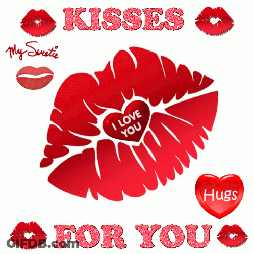 A Graphic That Says Kisses For You With A Red Heart GIF