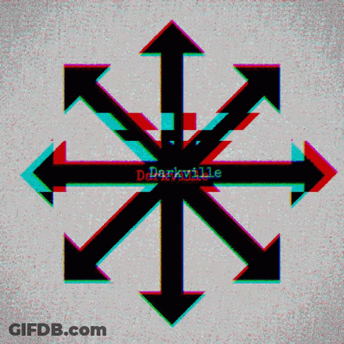 A Graphic With Arrows Pointing In Different Directions And The Word Darkville In The Middle GIF