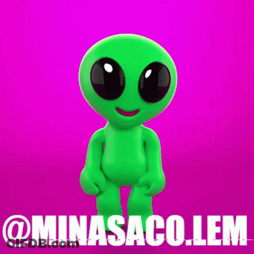A Green Alien Is Standing In Front Of A Purple Background With The Words @Minasaco.lem Written Below It GIF