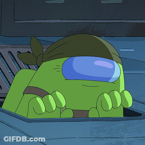 A Green Among Us Character With A Blue Headband On GIF