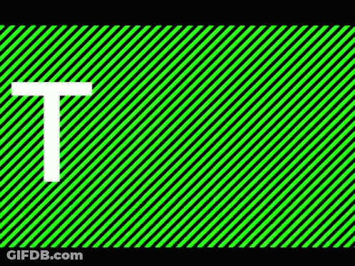 A Green And Black Striped Background With The Letter T In The Middle . GIF