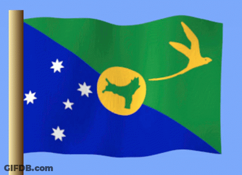 A Green And Blue Flag With A Yellow Bird And Stars GIF