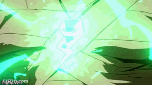 A Green And Blue Lightning Bolt Is Coming Out Of A Hole In A Wall . GIF