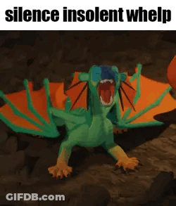 A Green And Orange Dragon With Its Mouth Open Is Sitting On A Rock . GIF