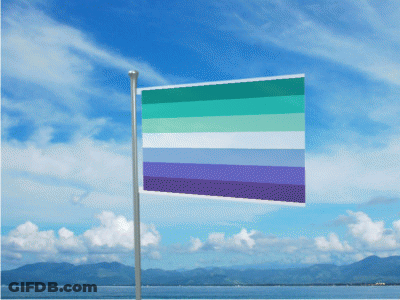 A Green And Purple Flag Flies In The Wind GIF